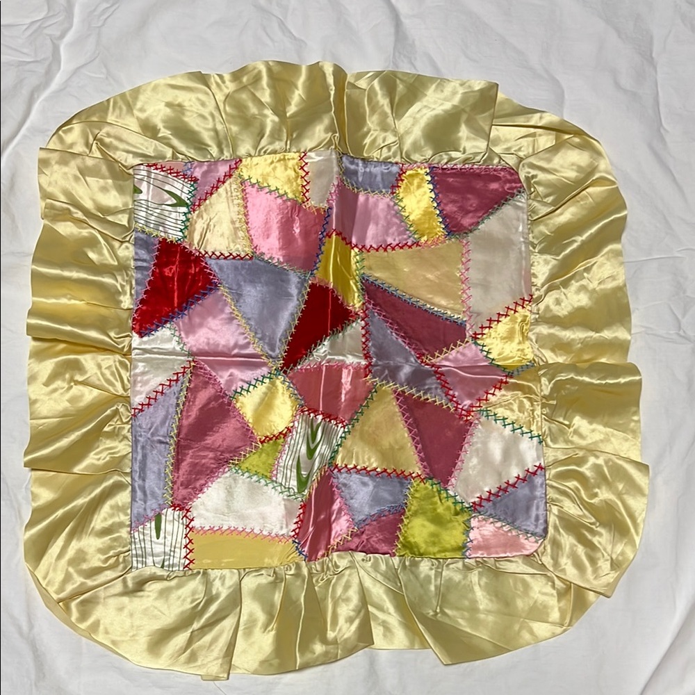 Vintage Handmade Satin Patchwork Quilted Pillowcase